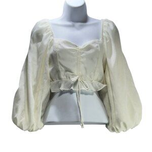 Show Me Your Mumu Women's Ivory Puff Sleeve Crop Top Size S
